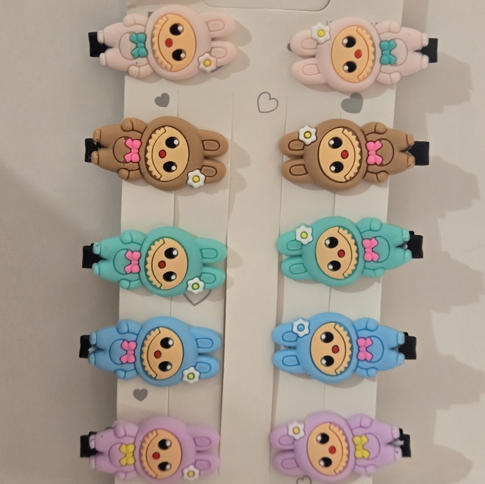 3 Sets Cute Labubu Bow With Flower Hair Clips Set